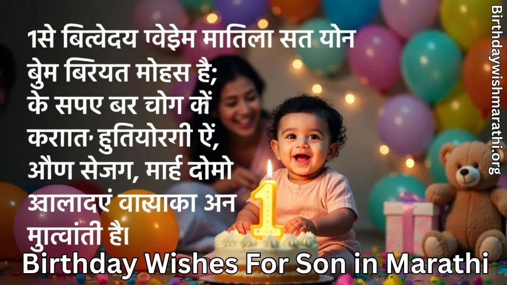 Baby boy celebrating first birthday with cake and balloons