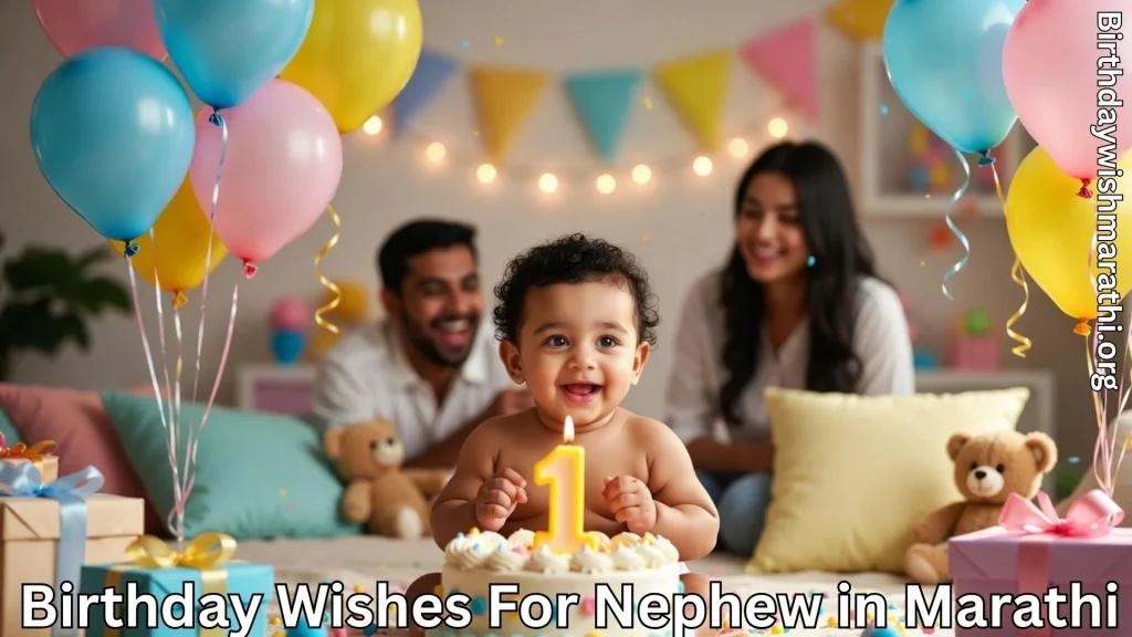 Baby nephew celebrating first birthday with cake and balloons