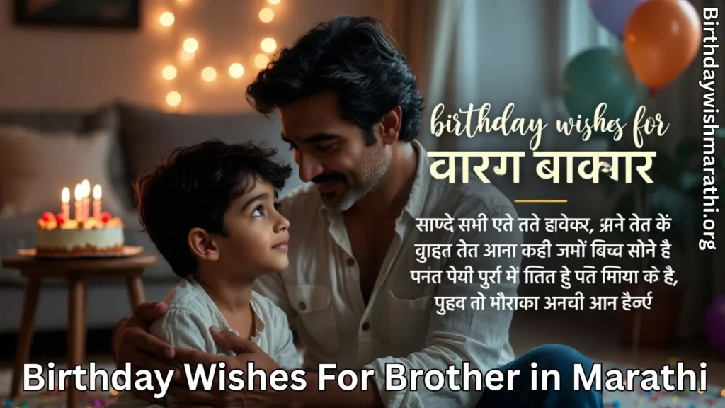 Father hugging son and birthday wishes for brother in marathi text