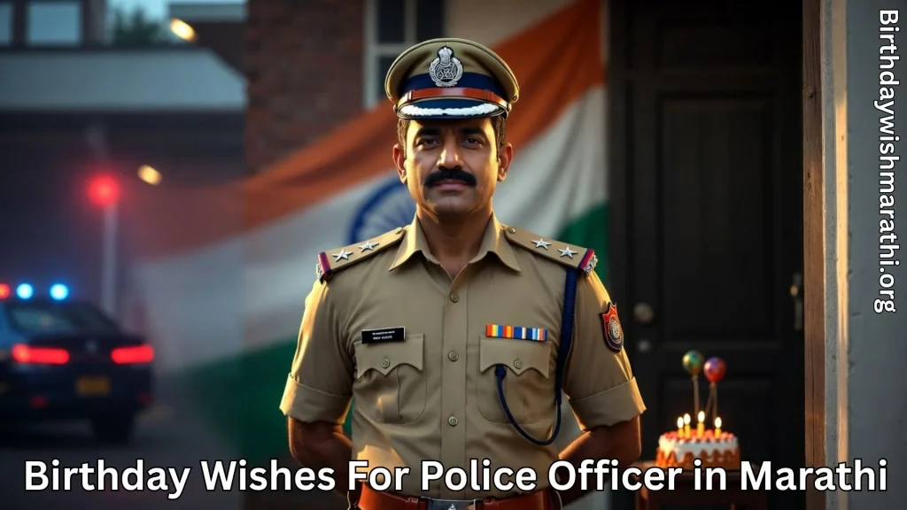 Indian man standing near flag and birthday wishes for police officer in marathi text