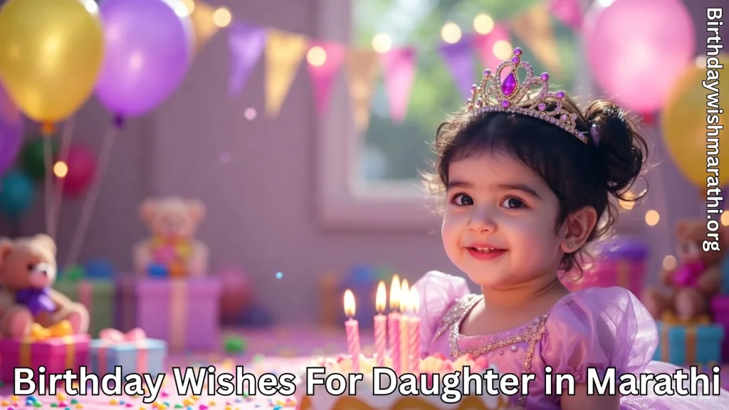 Little girl celebrating birthday and birthday wishes for daughter in marathi text