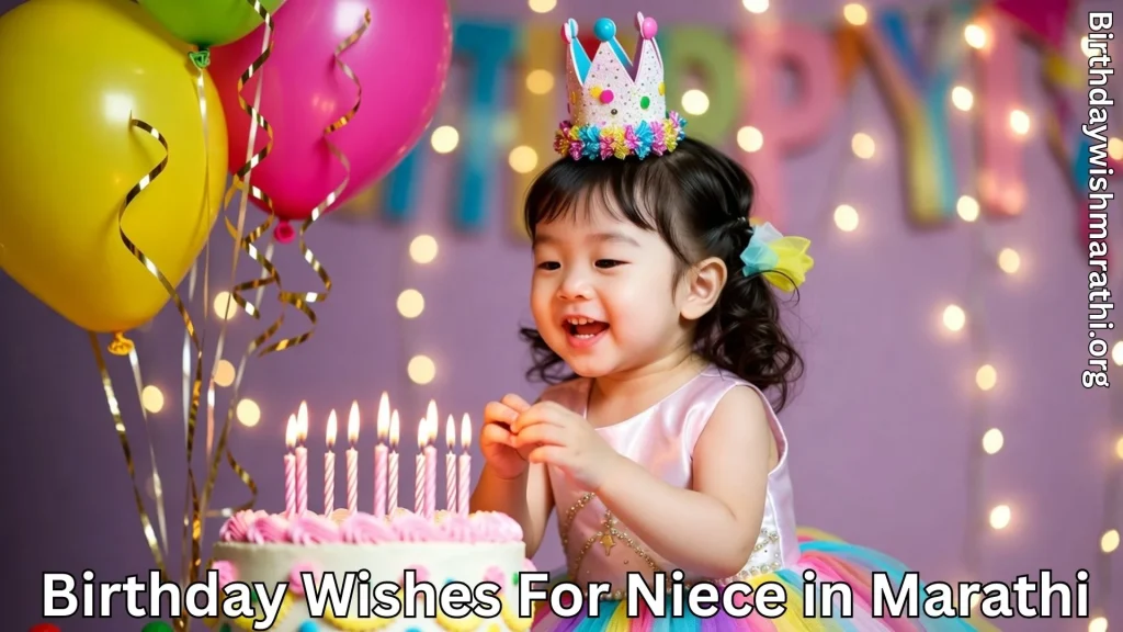 Little niece celebrating birthday with cake and balloons