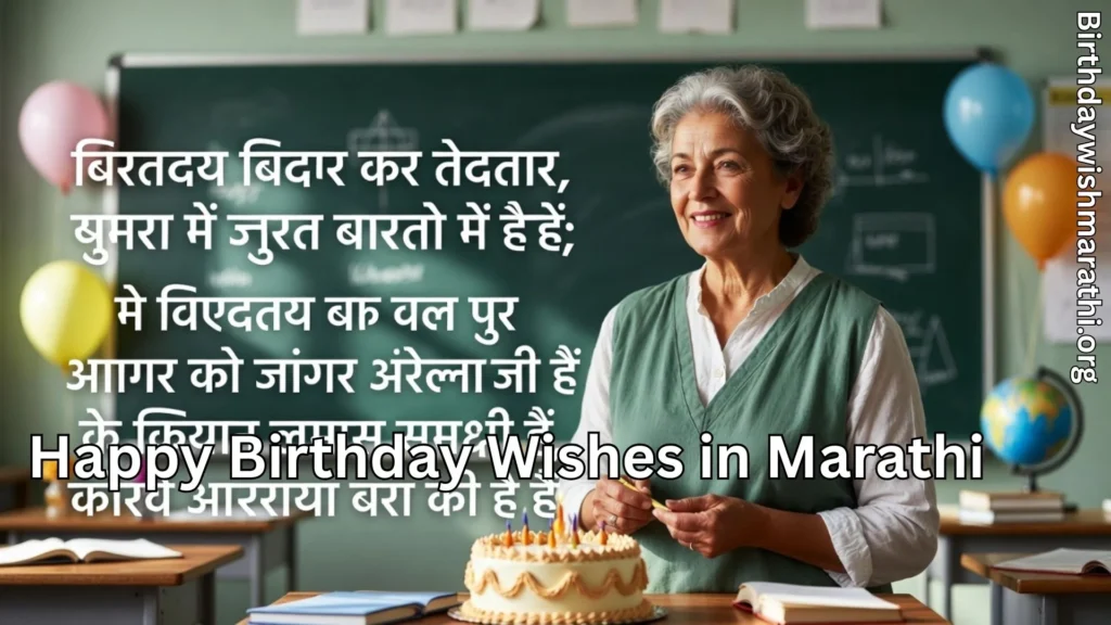 Teacher birthday celebration in classroom with Marathi wishes