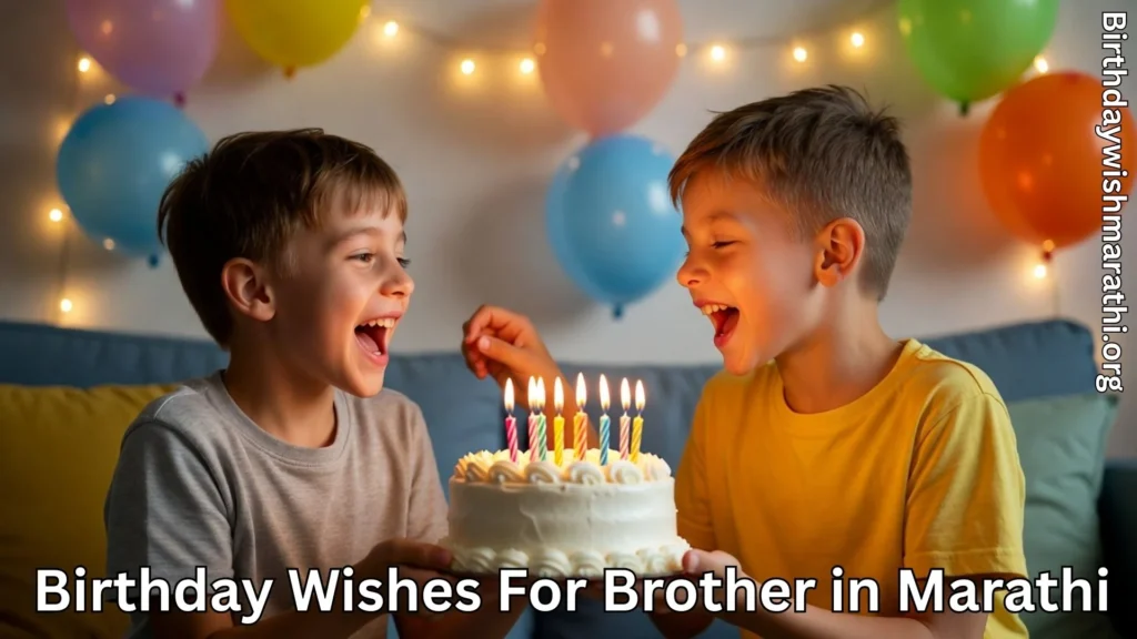 Two young brothers celebrating birthday with cake and candles