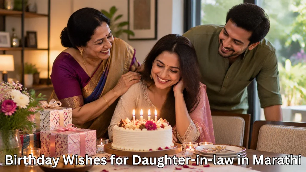 Birthday celebration with birthday wishes for daughter-in-law in marathi text