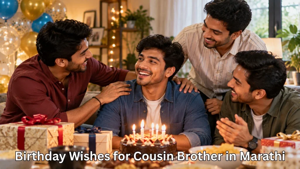 Cousin brother celebrating birthday with friends and cake