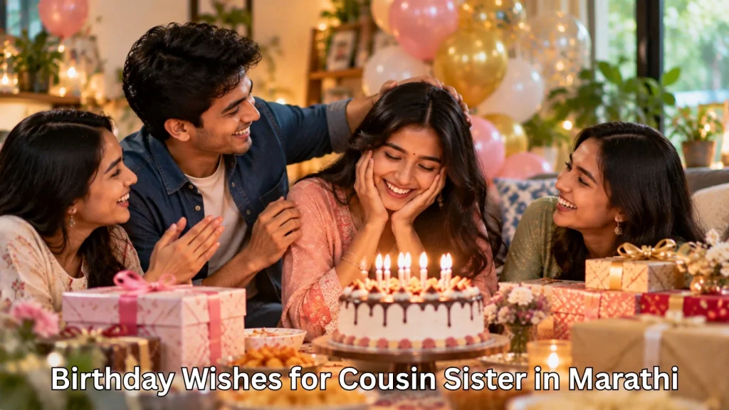 Cousin sister celebrating her birthday with family and cake