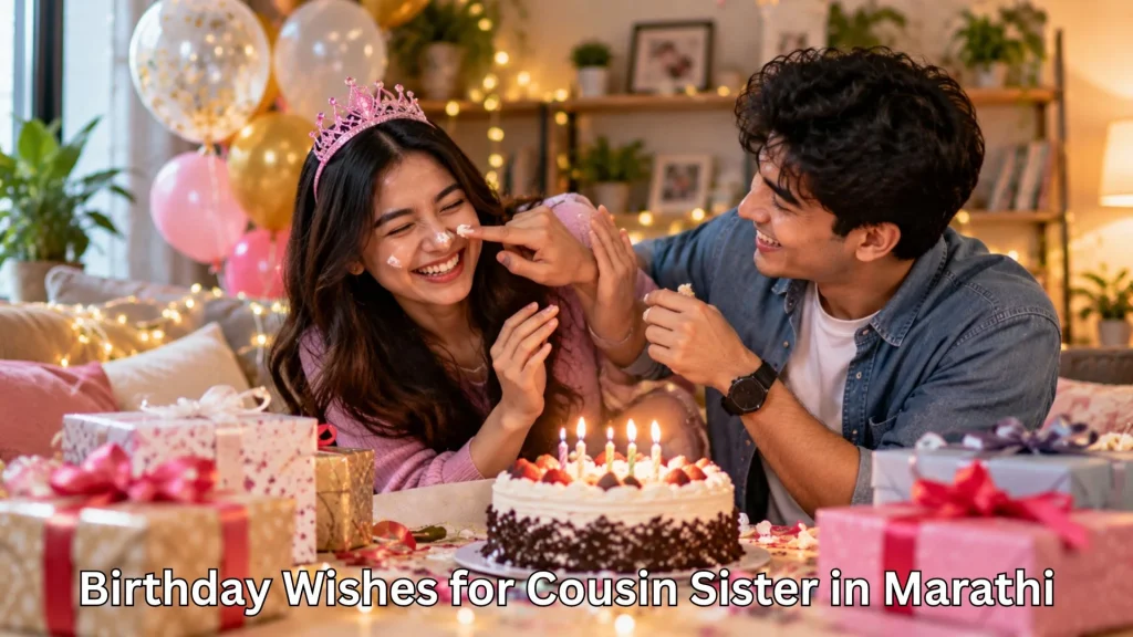 Cousin sister enjoying birthday and birthday wishes for cousin sister in marathi text