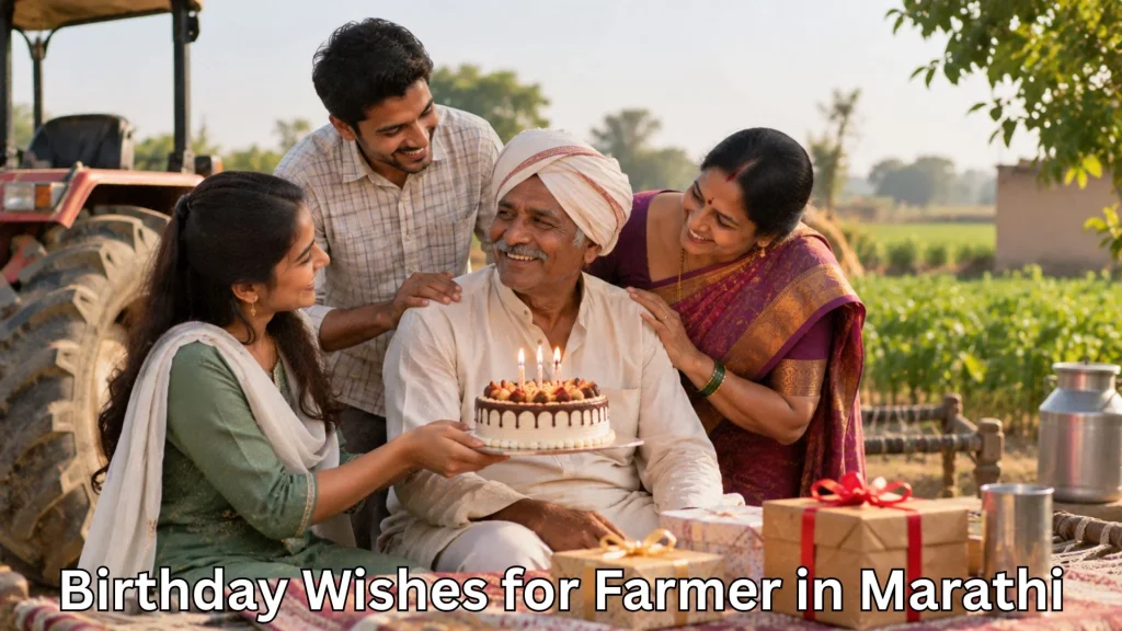Farmer celebrating birthday with family in a field