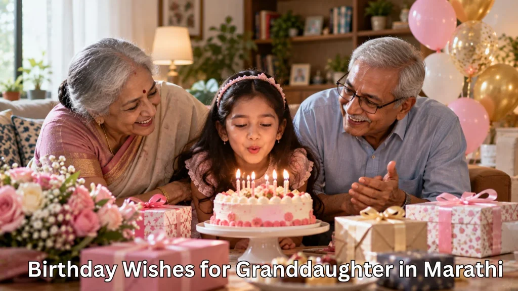 Grandparents celebrating birthday and birthday wishes for granddaughter in marathi text