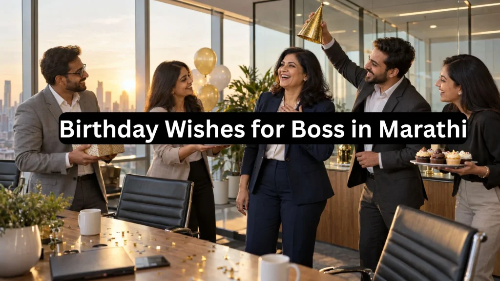 Office colleagues celebrating a female boss's birthday