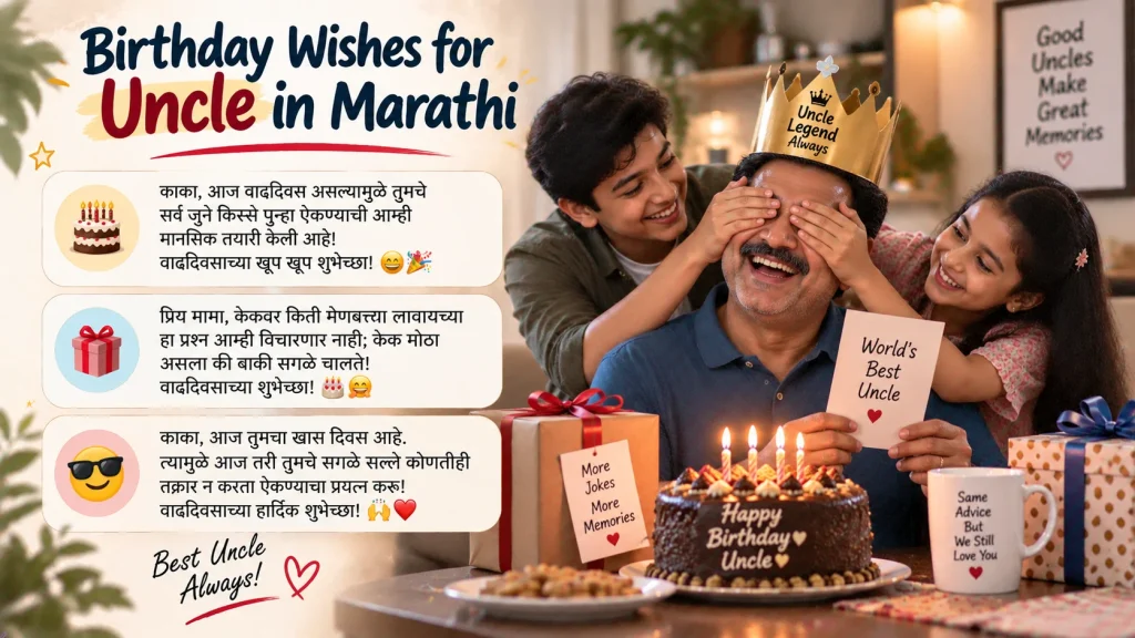 Uncle celebrating his birthday with family and birthday cake