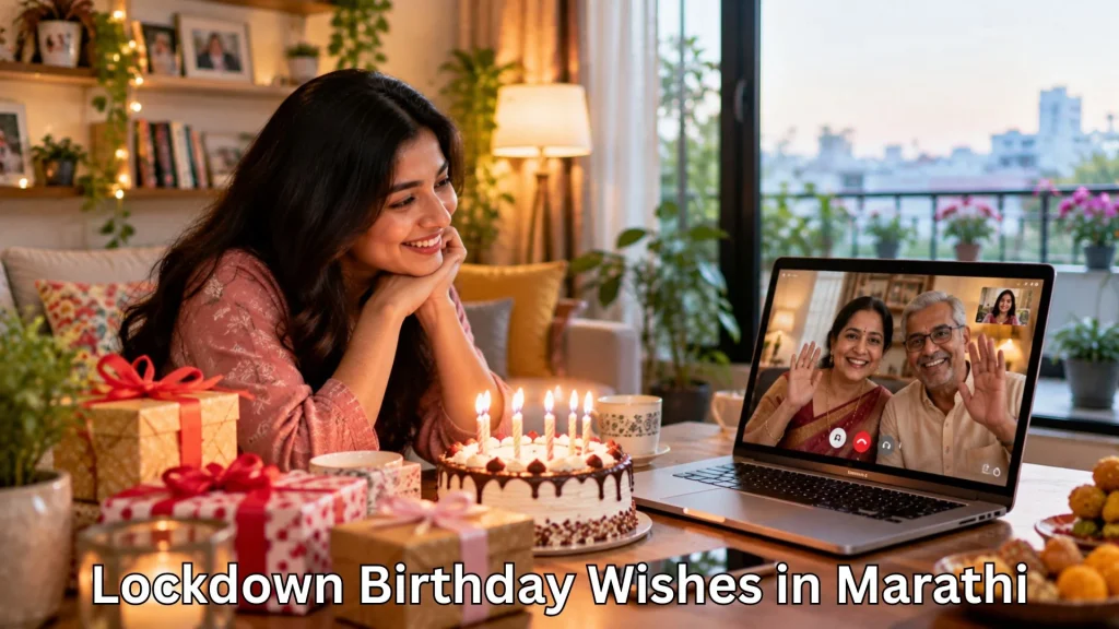 Woman celebrating birthday with parents through a video call