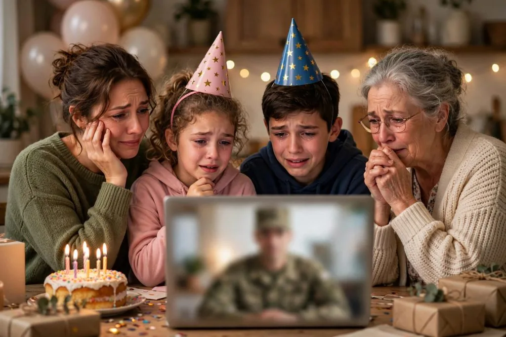 birthday wishes for army man in marathi - indian army soldier cutting birthday cake with family